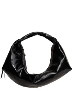 Slouchy Shoulder Bag crushed patent black