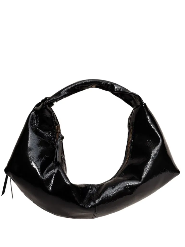 Slouchy Shoulder Bag crushed patent black