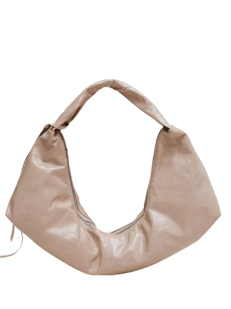 Slouchy Shoulder Bag crushed patent sand