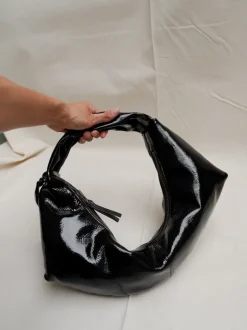 Slouchy Shoulder Bag crushed patent black