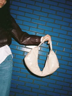 Slouchy Shoulder Bag crushed patent sand