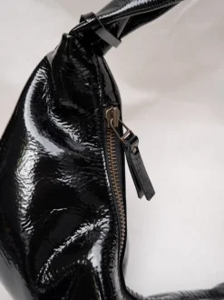 Slouchy Shoulder Bag crushed patent black