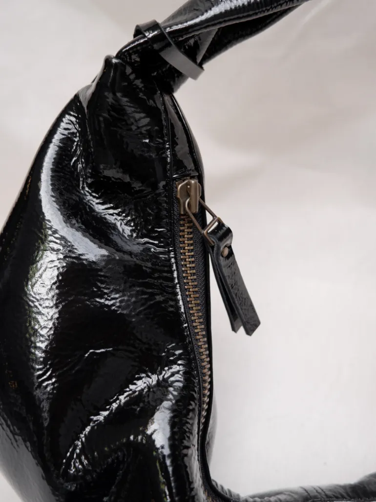 Slouchy Shoulder Bag crushed patent black
