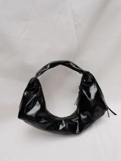 Slouchy Shoulder Bag crushed patent black