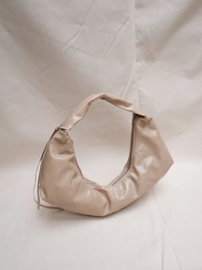 Slouchy Shoulder Bag crushed patent sand