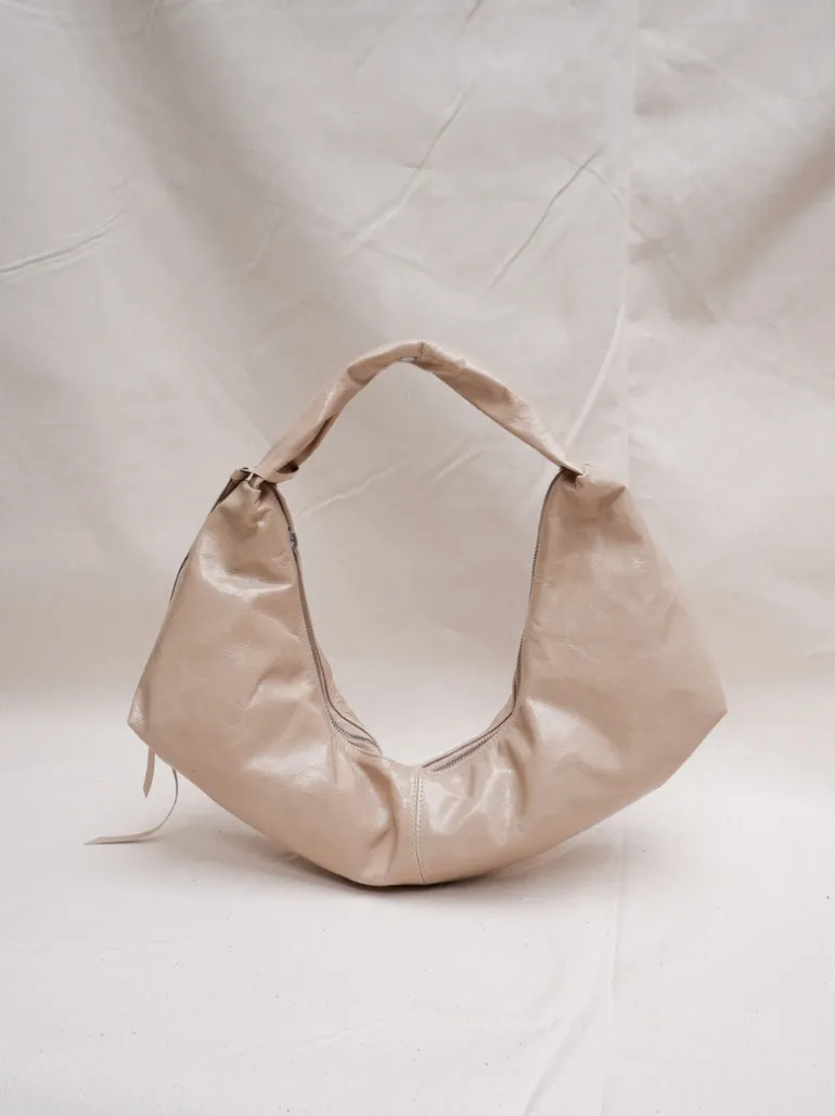 Slouchy Shoulder Bag crushed patent sand