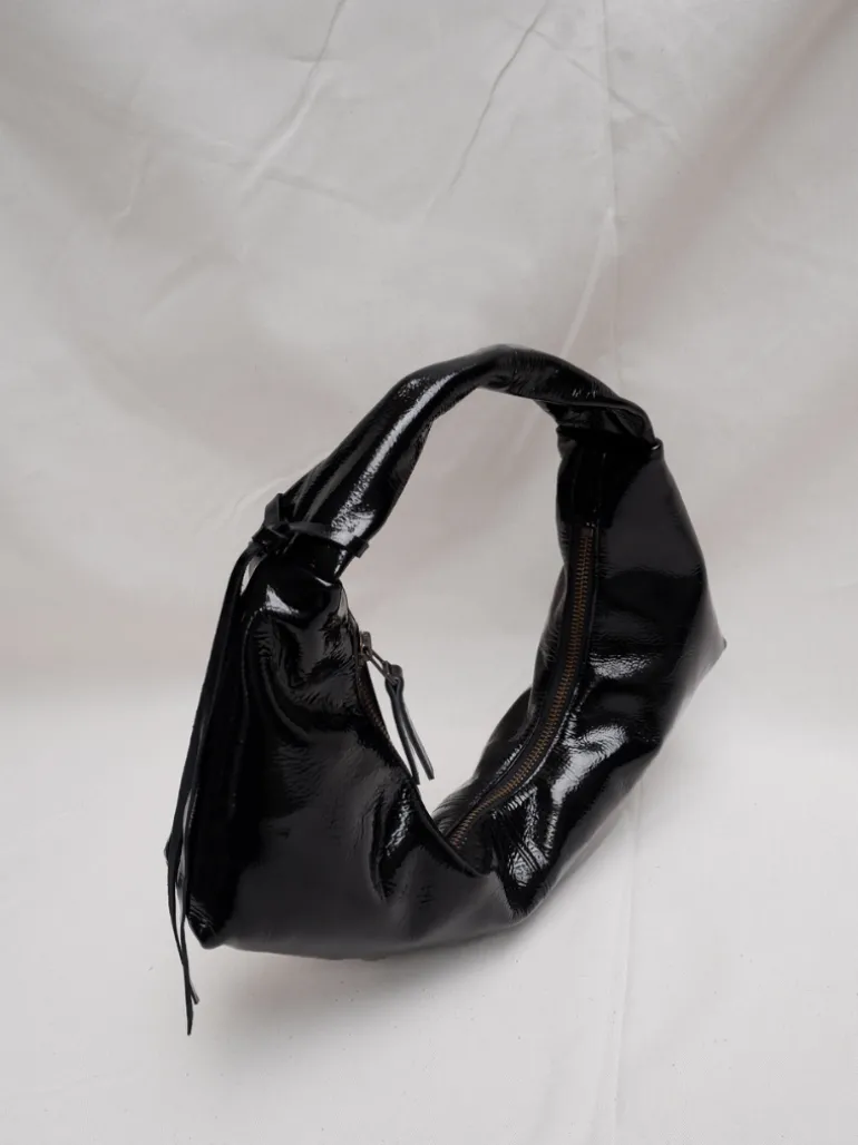 Slouchy Shoulder Bag crushed patent black
