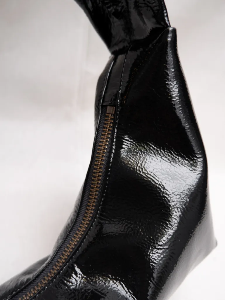 Slouchy Shoulder Bag crushed patent black