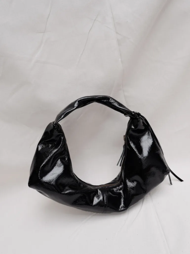 Slouchy Shoulder Bag crushed patent black