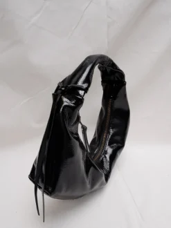 Slouchy Shoulder Bag crushed patent black