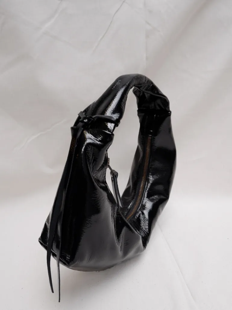 Slouchy Shoulder Bag crushed patent black