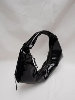Slouchy Shoulder Bag crushed patent black